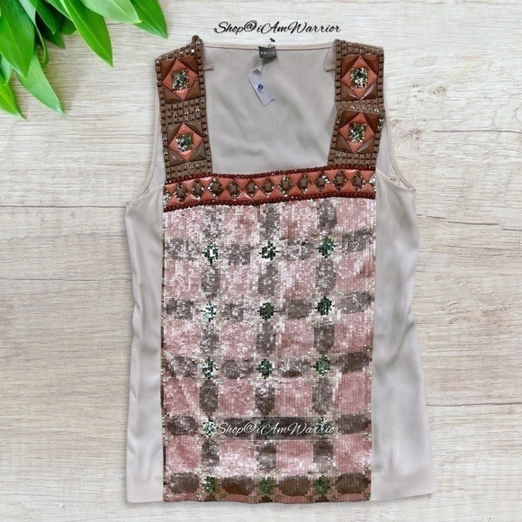 MANTÙ NWT beaded sequin patterned square neck sleeveless top *shop@iamwarrior - Picture 6 of 13